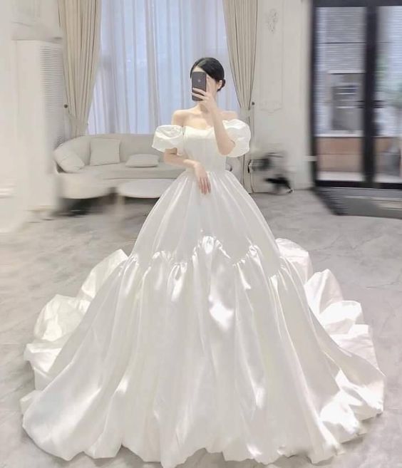 A Line White Prom Dresses Ball Gown Wedding Dress Evening Dress