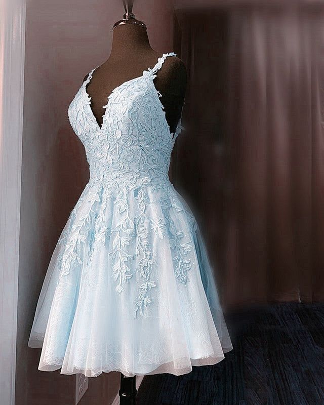 Short Lace Homecoming Dresses V Neck Graduation Dress - Fashionpara