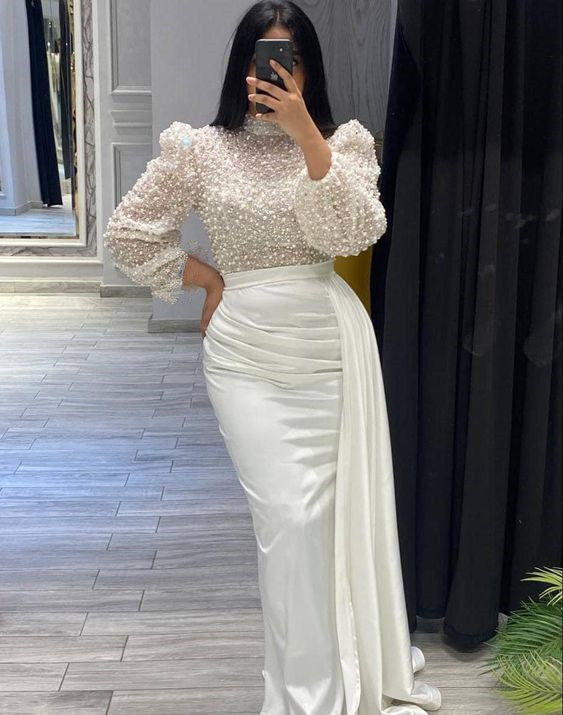 White Long Sleeve Prom Gown Wedding Dress