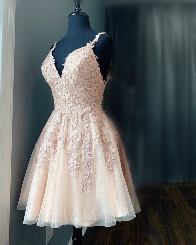 Short Lace Homecoming Dresses V Neck Graduation Dress - Fashionpara