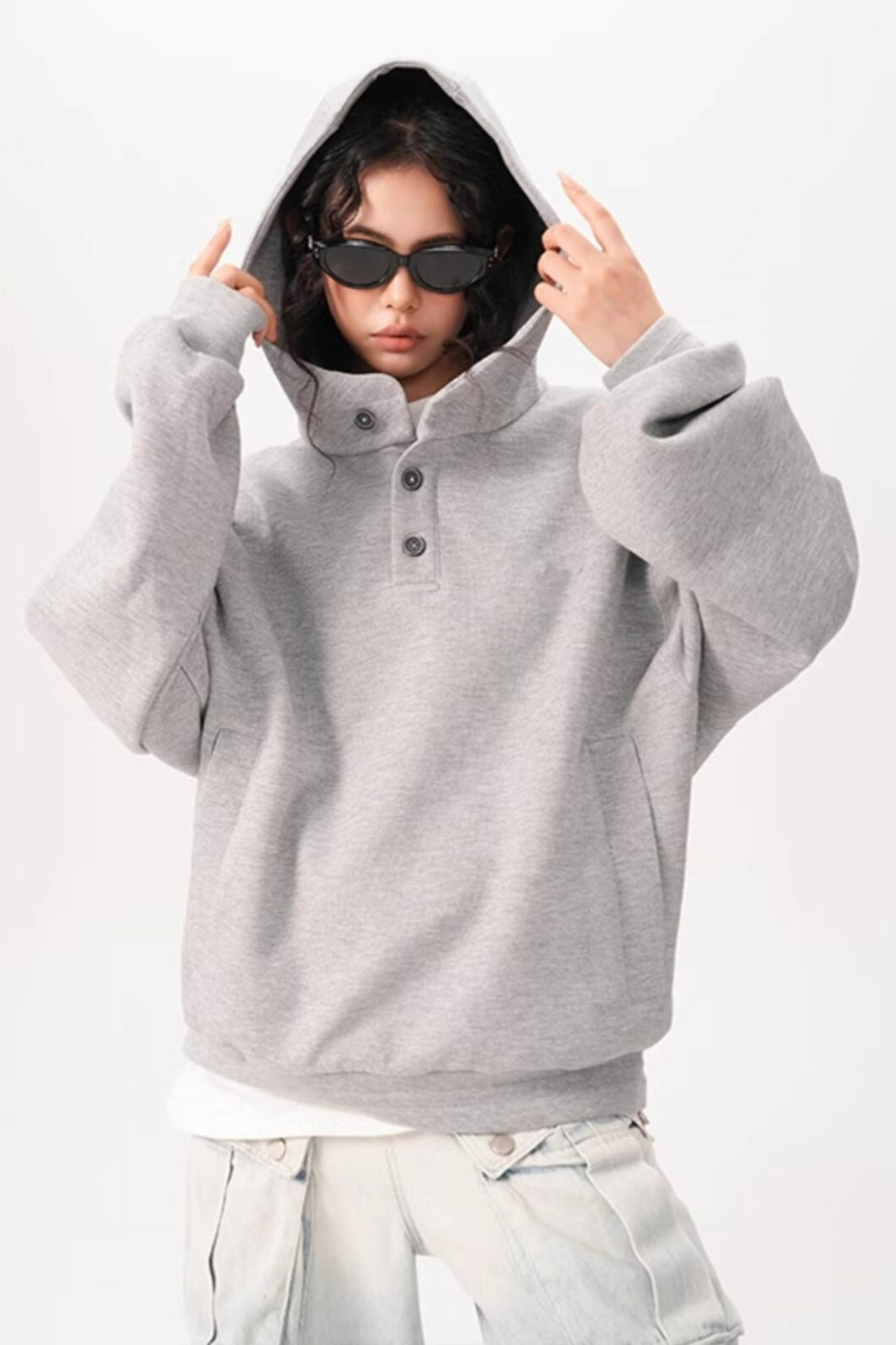 Double Layer Button Hoodie - Fashionpara