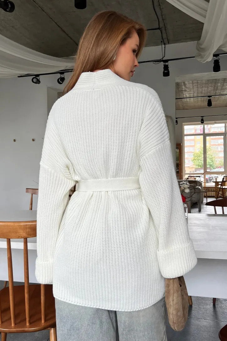 Relaxed Cozy Tie Waist Knit Cardigan 13