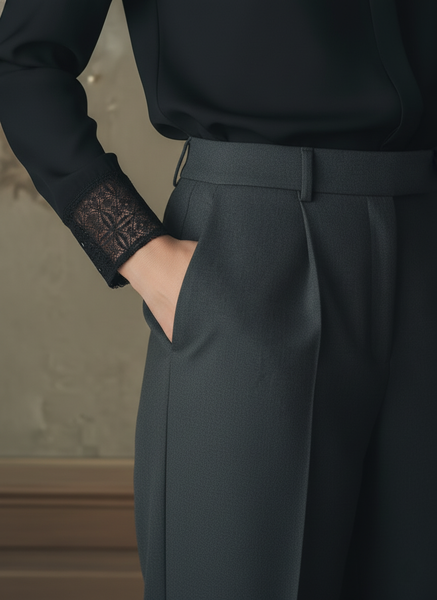 The Elegant Noir Lace-Panel Blouse - Fashionpara