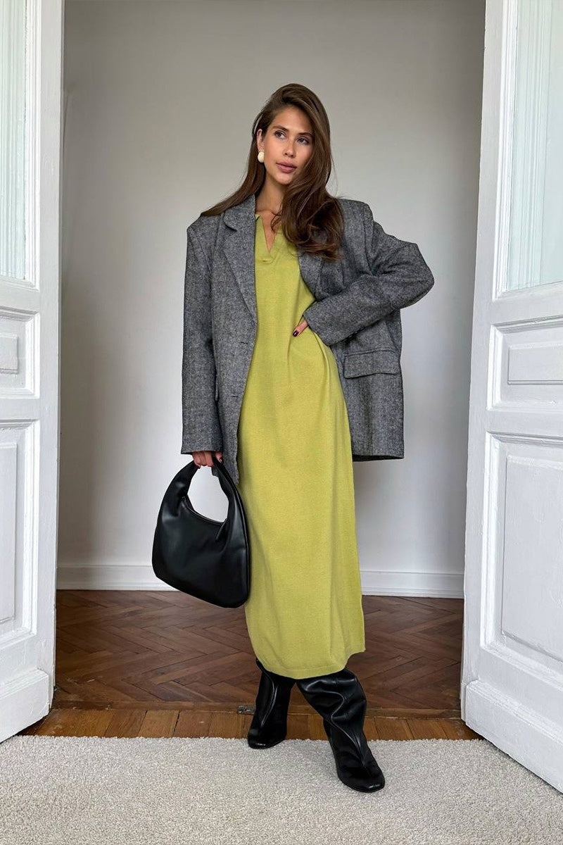 Vintage Red Polo Neck Knit Midi Dress