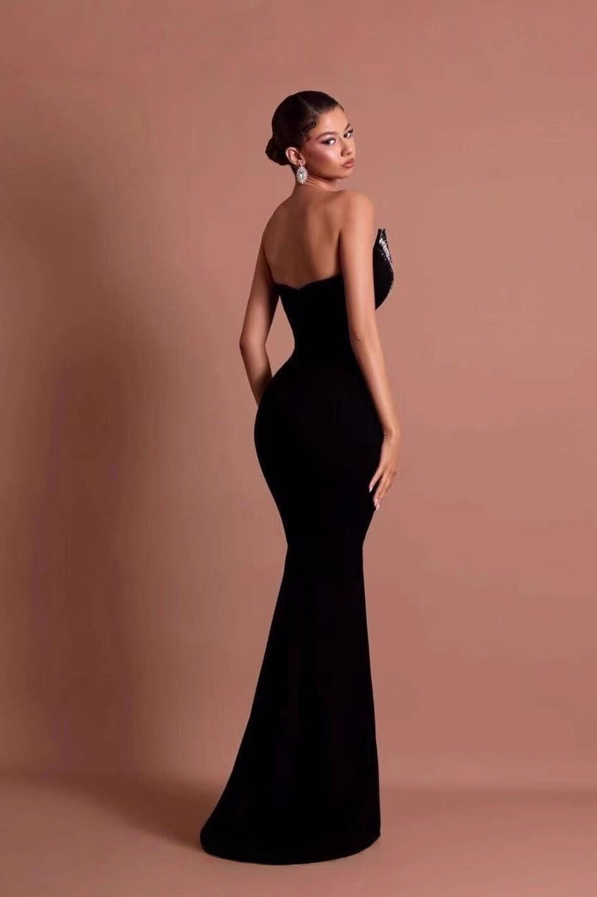 Black Crystal-Embellished Bandage Mermaid Party Dress