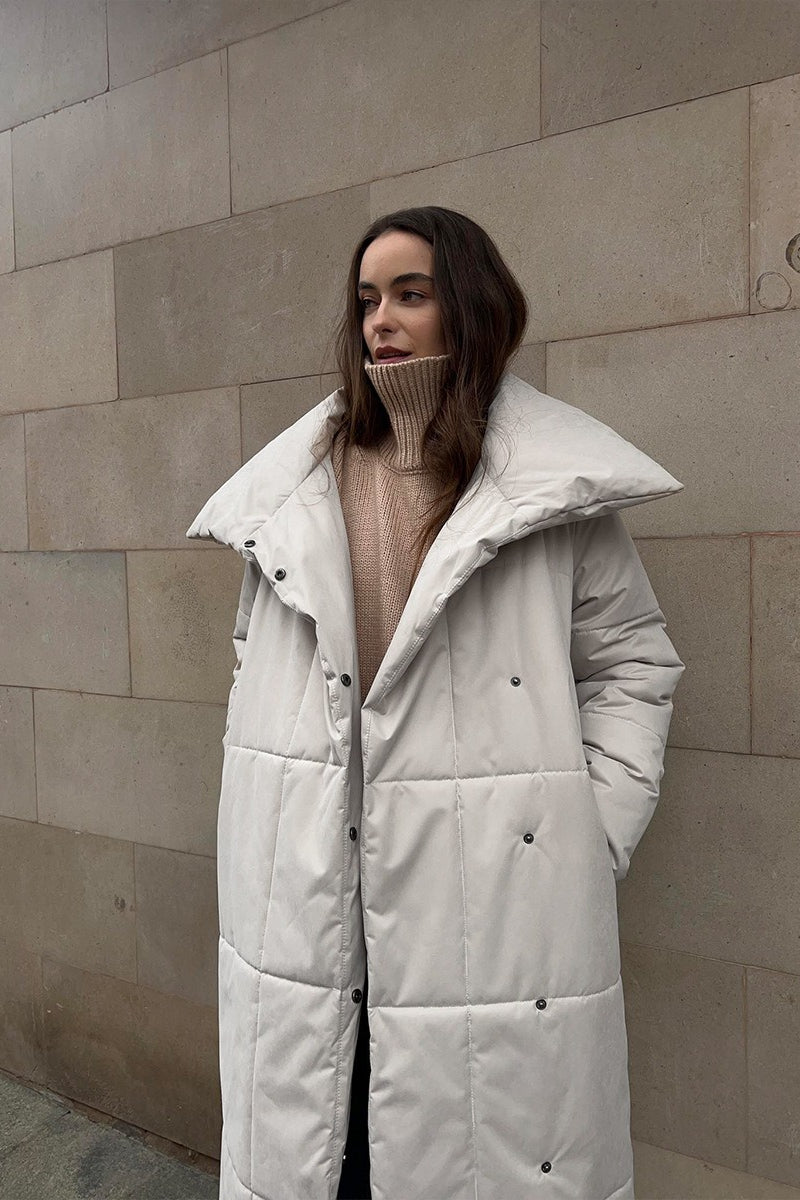 Long Stand Collar Relaxed Quilted Puffer Jacket 9