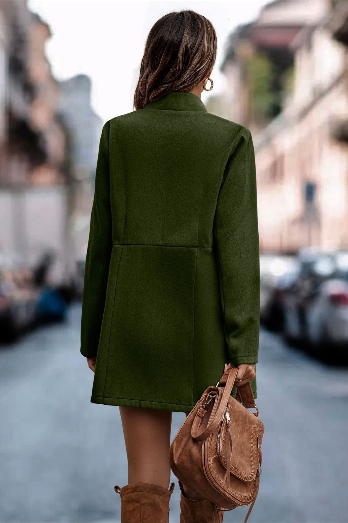 Brushed Wool Solid Long Sleeve Coat