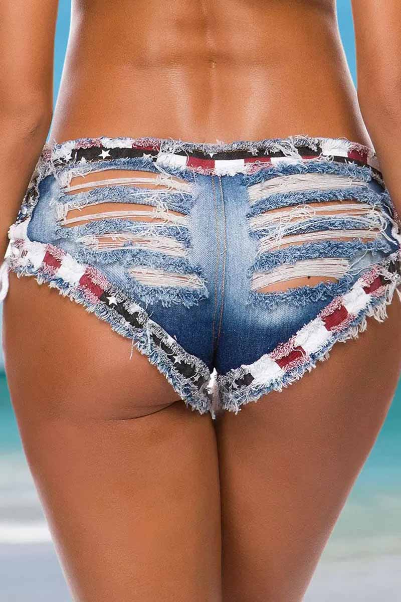 American Flag Lace Up Ripped Hole Frayed Shorts Fashionpara