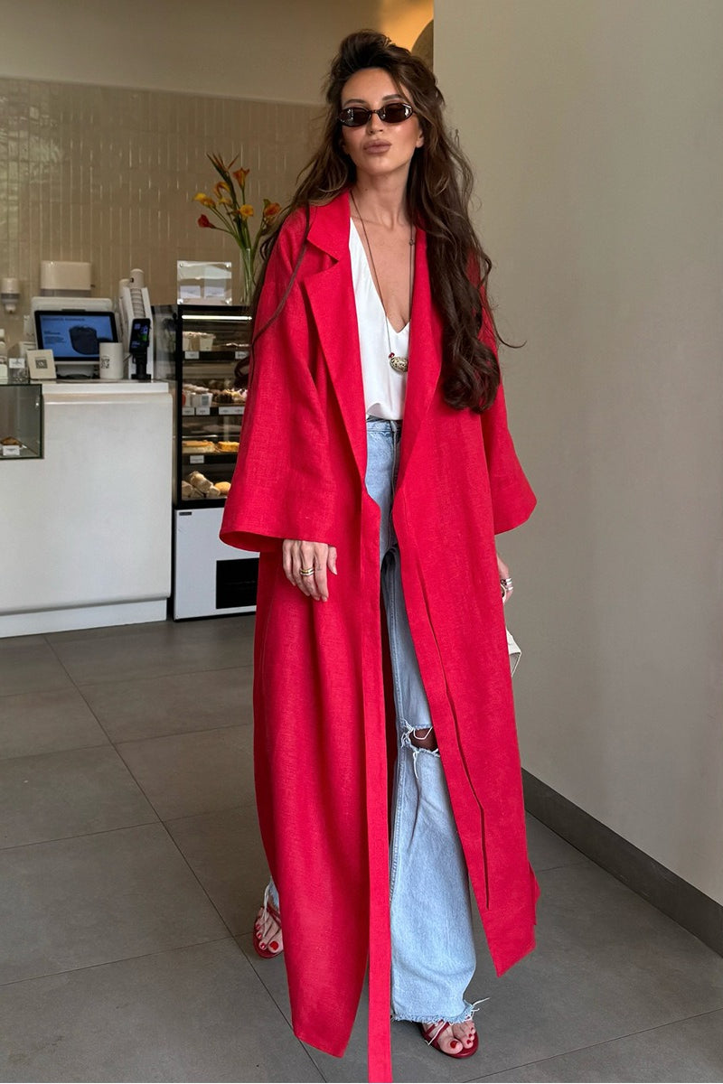 Long Sleeve Cotton Linen Shirt Coat 2