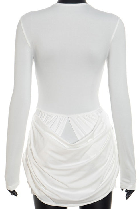 Long Sleeve Cut Out Gold Hardware Draped Mini Dress