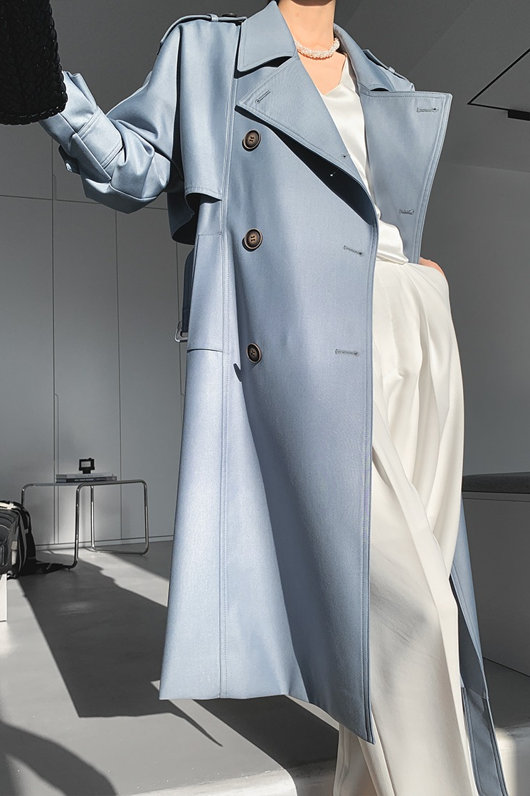 Korean British Double Breasted Elegant Mid Length Overcoat - Fashionpara