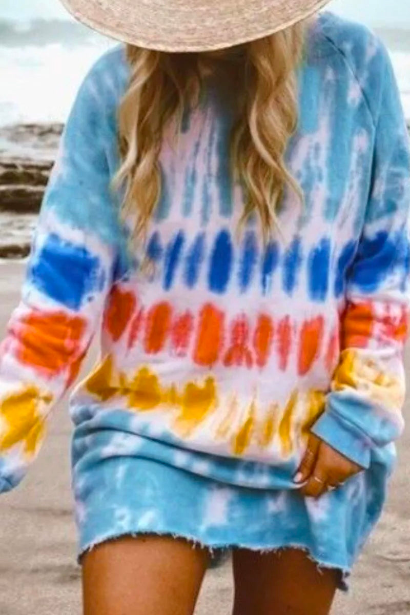 O Neck Tie-dye Blue Mini Dress(2 Colors) Fashionpara