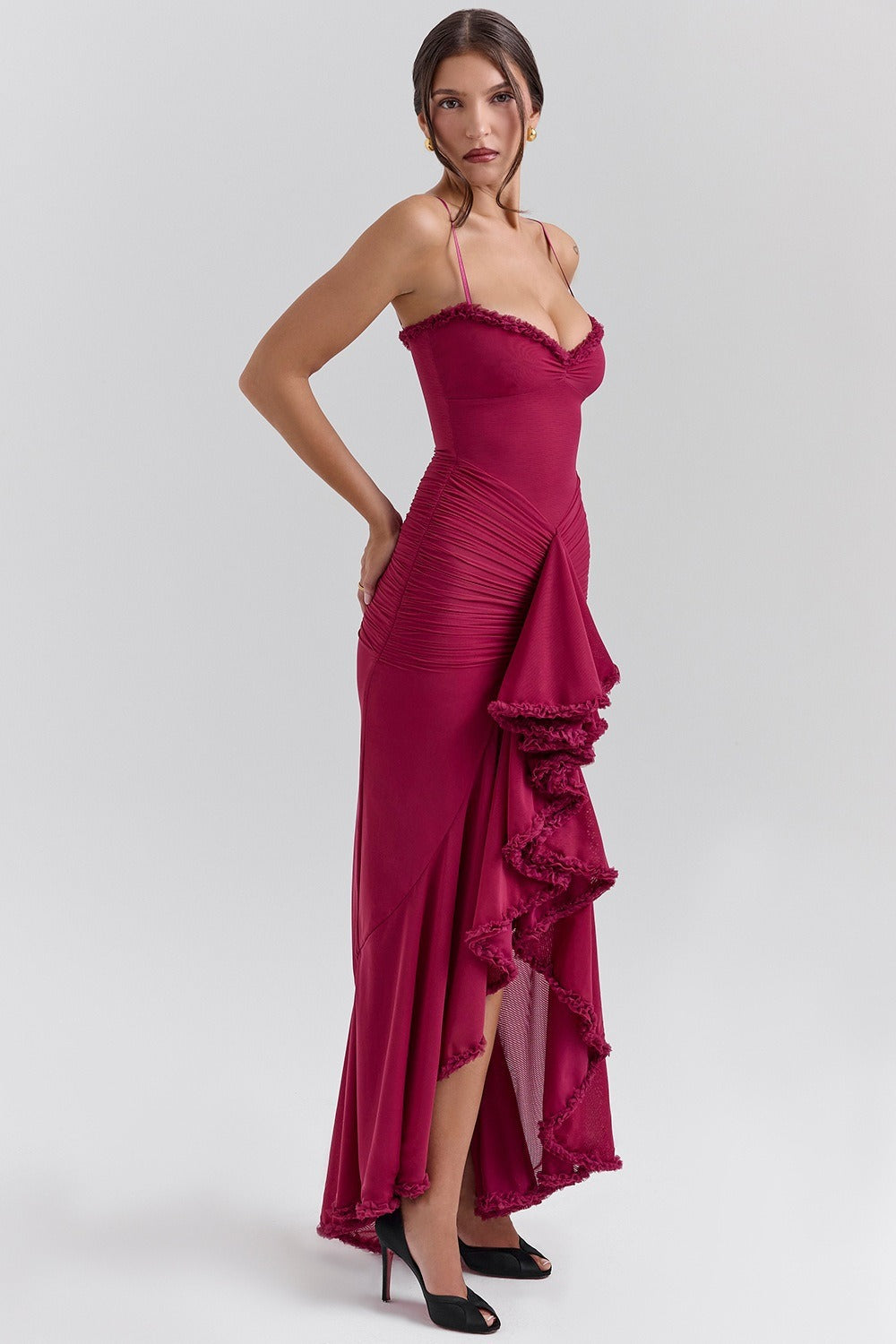 Stretch Mesh V-Neck Cami Midi Dress