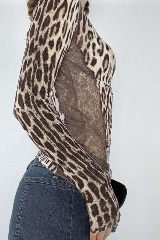 Deep V Neck Leopard Tee Blouse