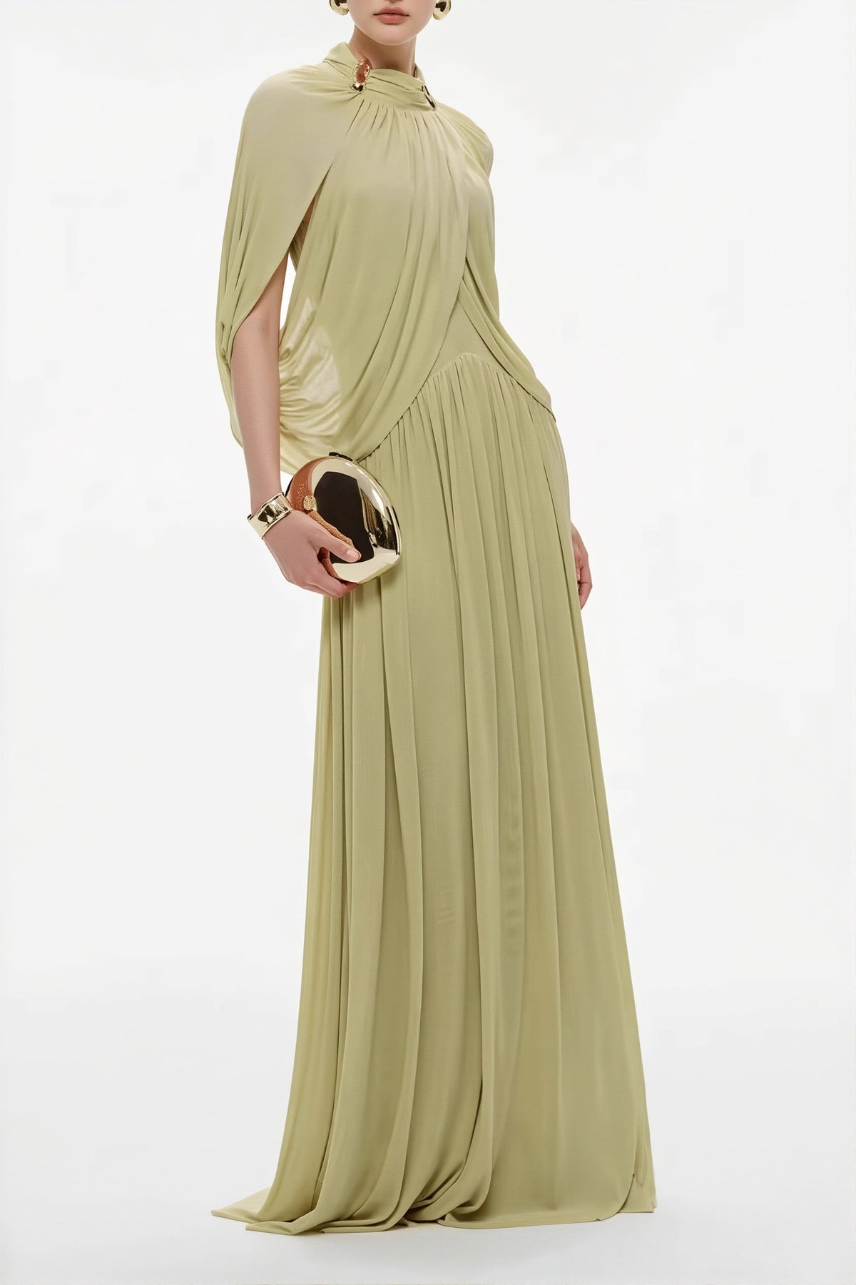 Chiffon Cape Sleeve High Neck Maxi Gown 2