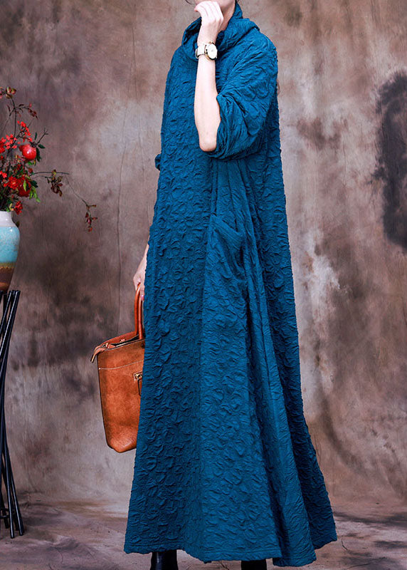 Cowl Neck Crinkle Texture Long Sleeve Pocket Oversized Maxi Dress - View 3