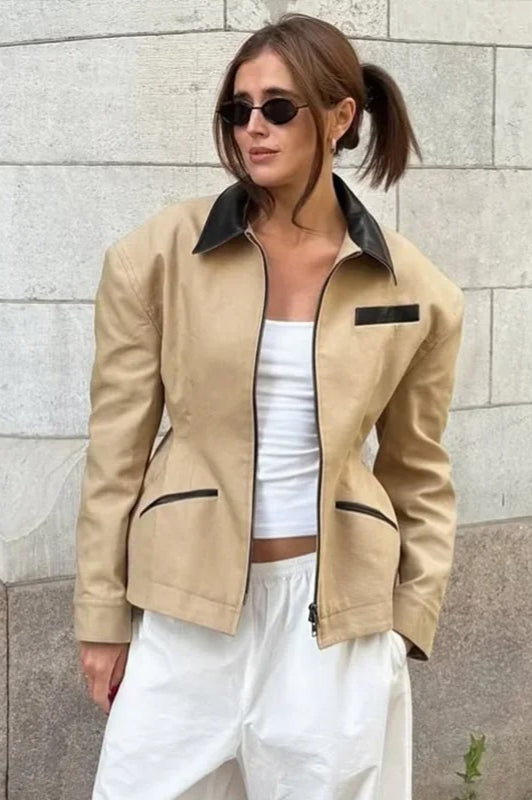 Waist Cinched Colorblock Jacket