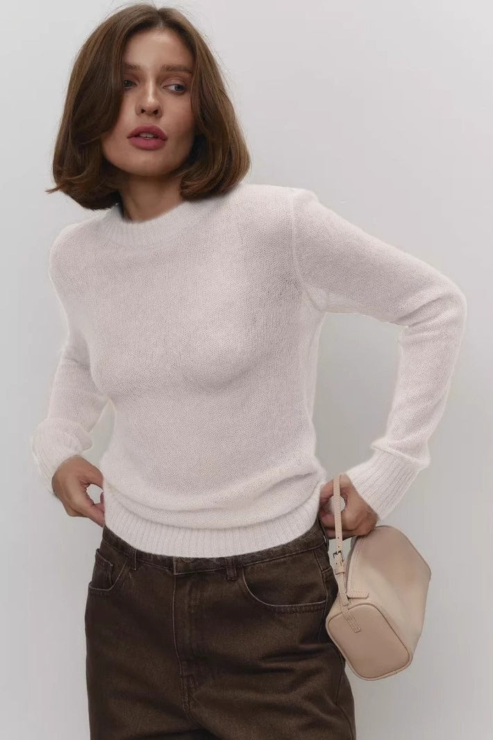 Lightweight Semi Sheer Crew Knit Sweater 2