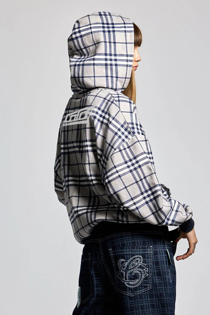 Plaid Printed Zip Y2k Hoodie 2
