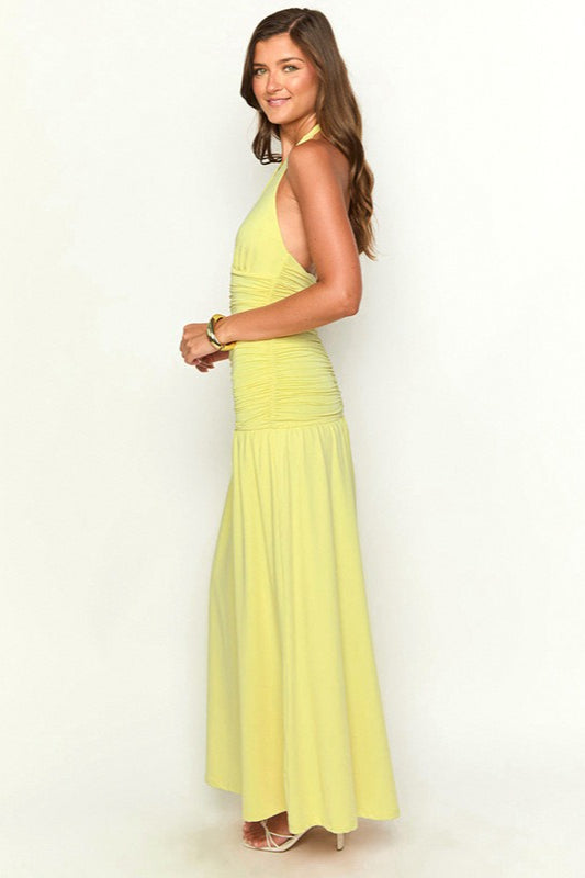 Halter Neck Slit Maxi Birthday Dress