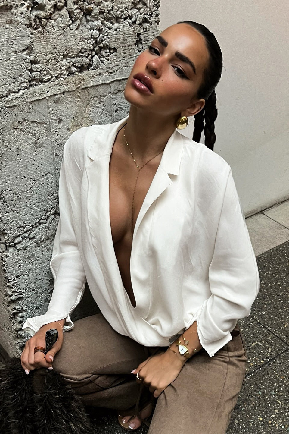 Deep V Cross Over Blouse