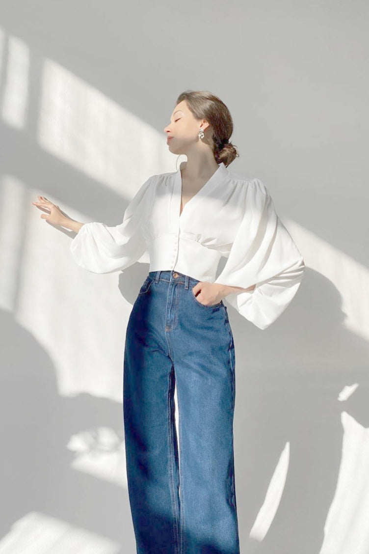 Balloon Sleeve Cropped Blouse