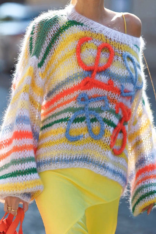Colorful Stripe Knit Loose Pullover Blouse 3