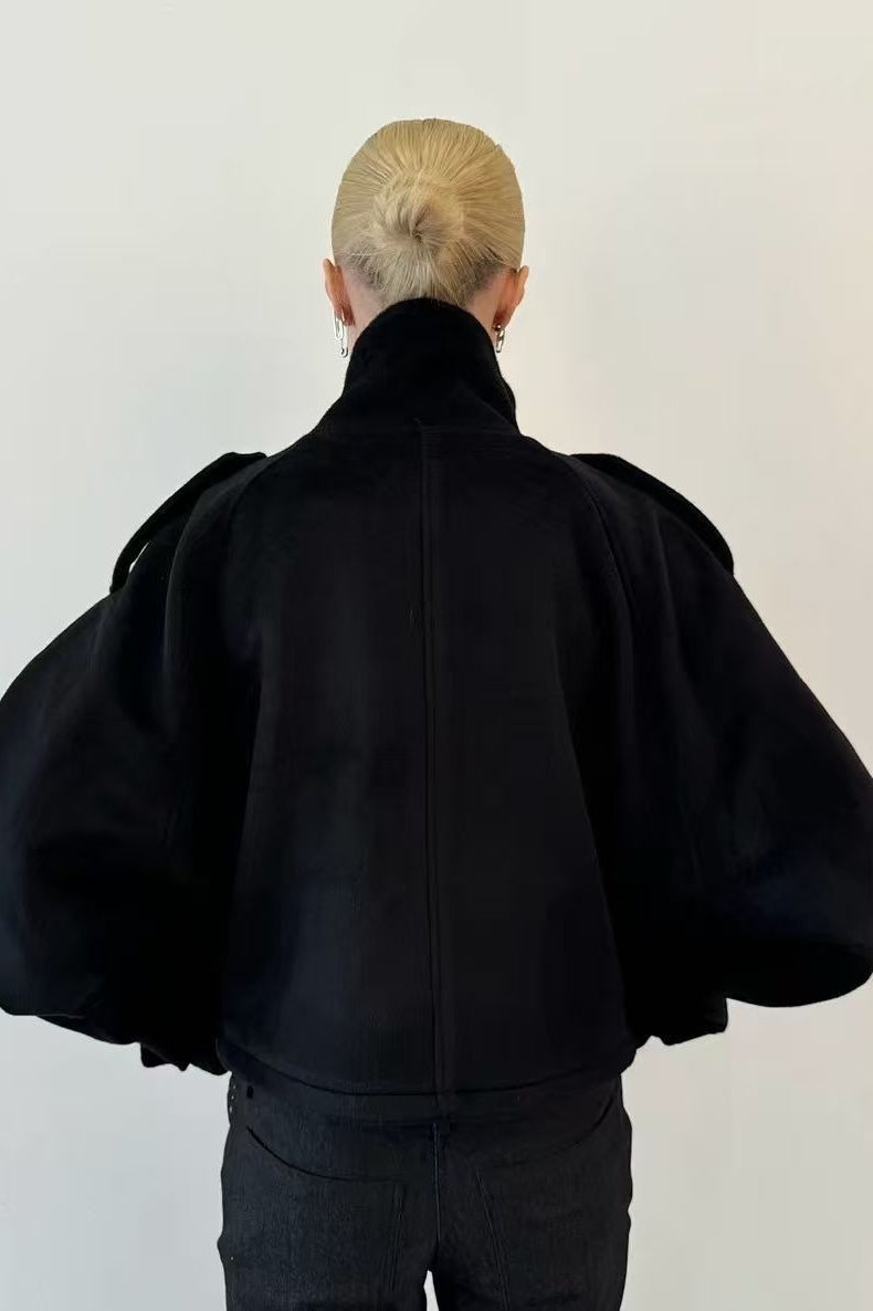Elegant Wool Blend Stand Collar Coat