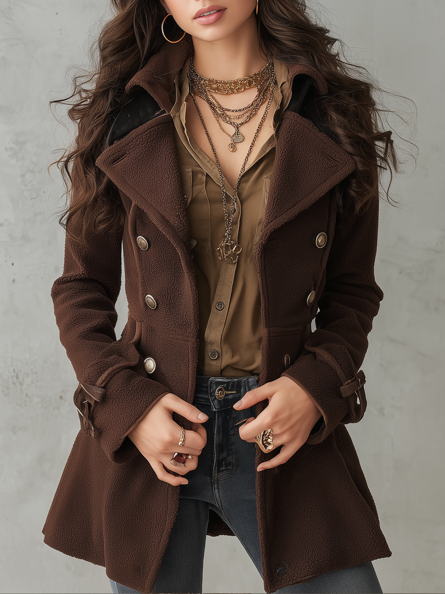 Military Style Teddy Polyester Fleece Coat - Fashionpara