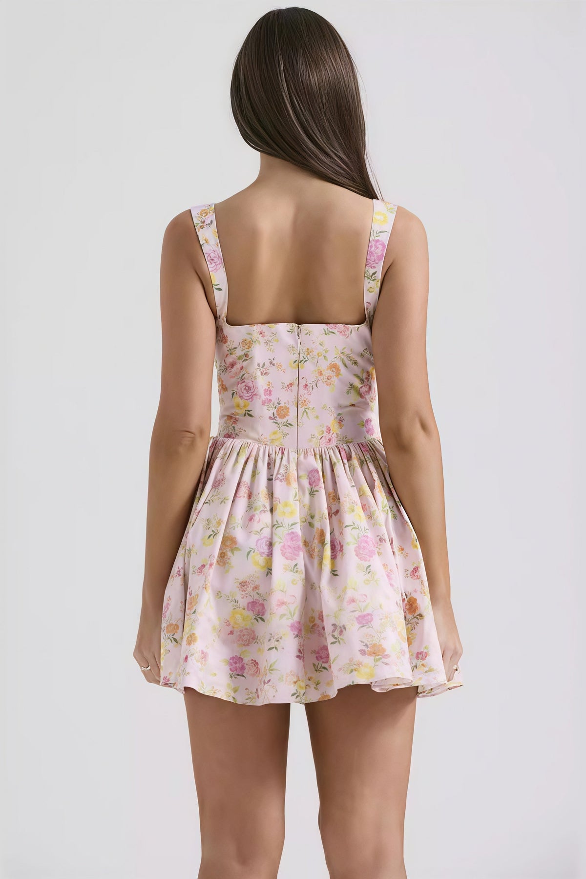 Floral Corset Square Neck Tie Front Flared Mini Dress
