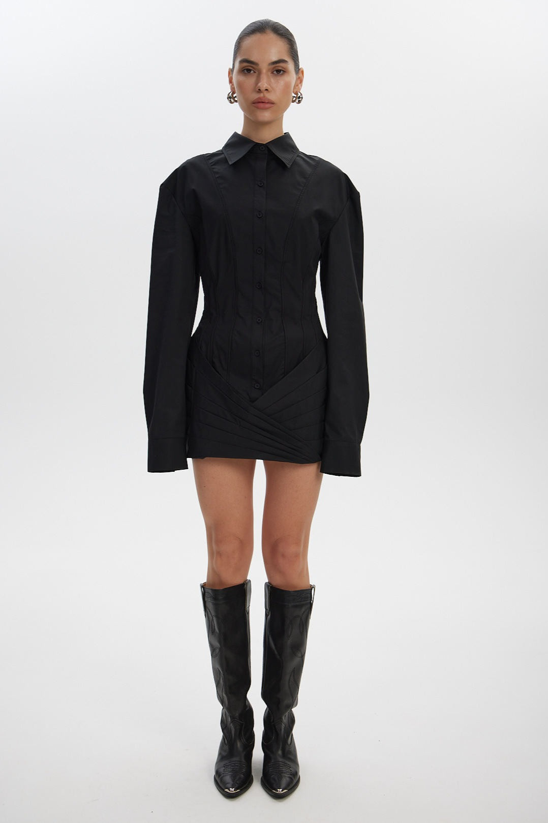 Collared Long Sleeve Corset Shirt Mini Dress