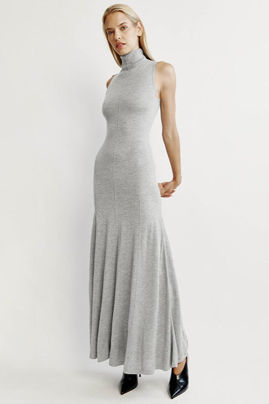 Knit High Neck Sleeveless Fishtail Bodycon Maxi Dress