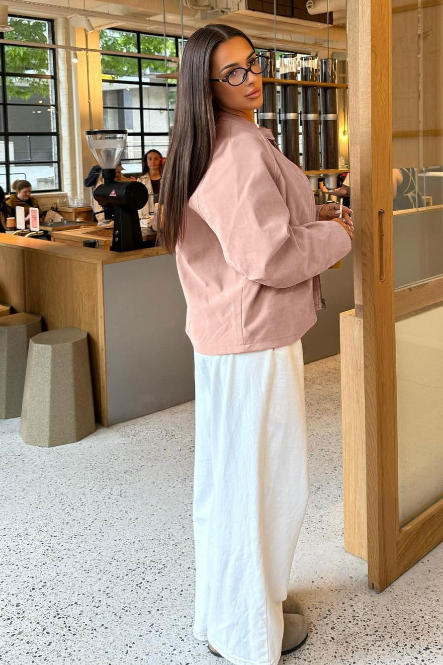Stand Collar Suede Long Sleeve Jacket 4