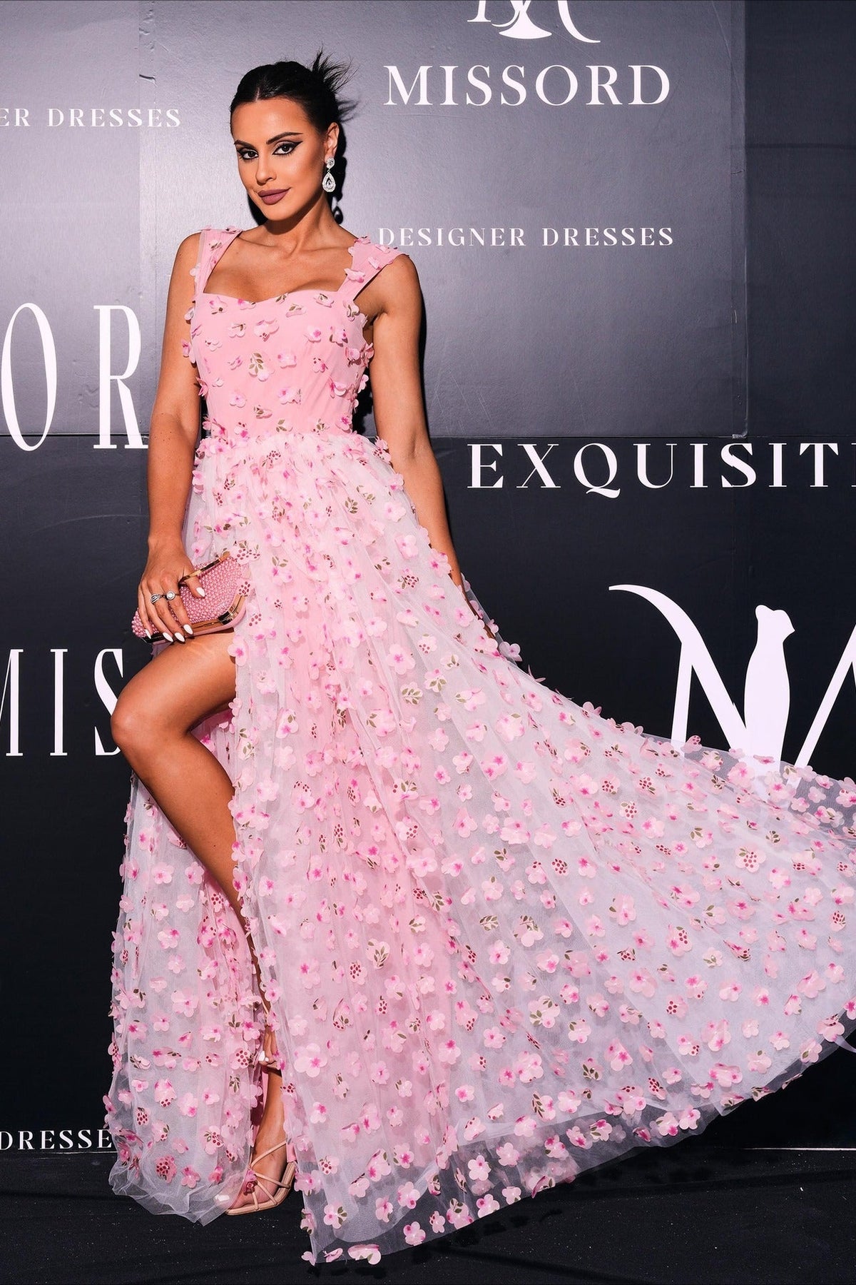 Floral Square Neck 3D Applique Tulle A-Line Ball Gown 4