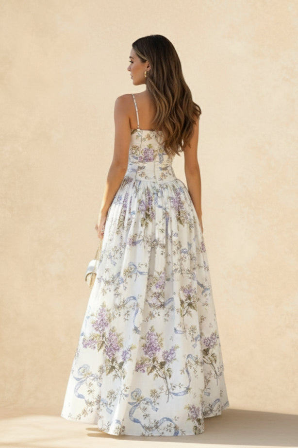 Rayon Printed Strap Pleated Maxi Dress