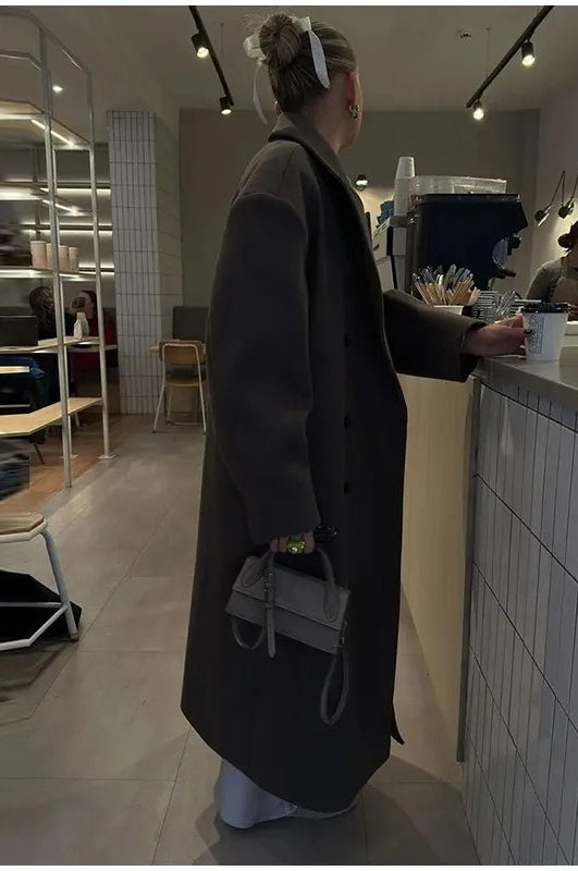 Chic Solid Color Double-Breasted Long Overcoat for Elegance