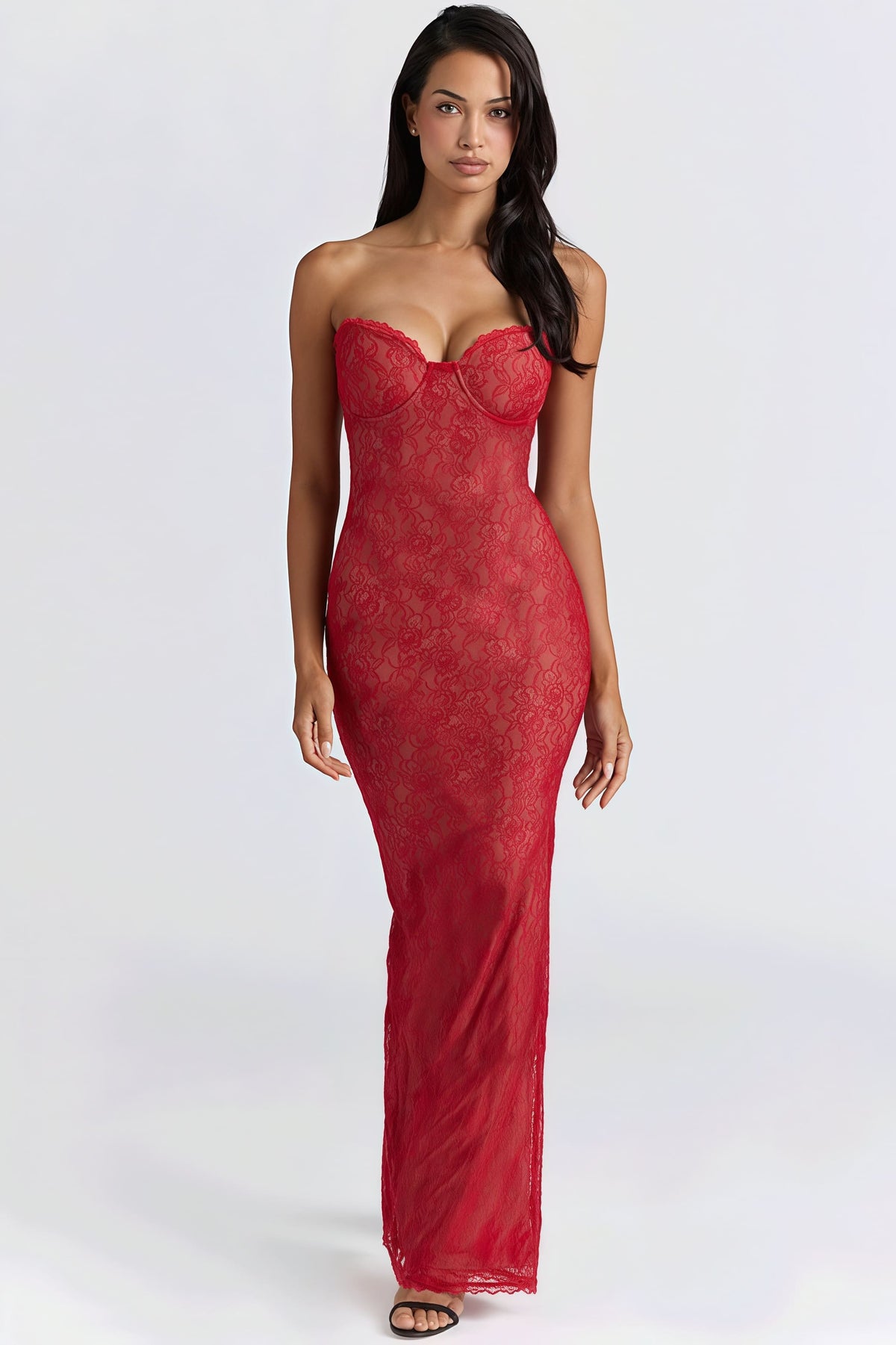 Lace Long Sleeve Sweetheart Corset Maxi Gown 6