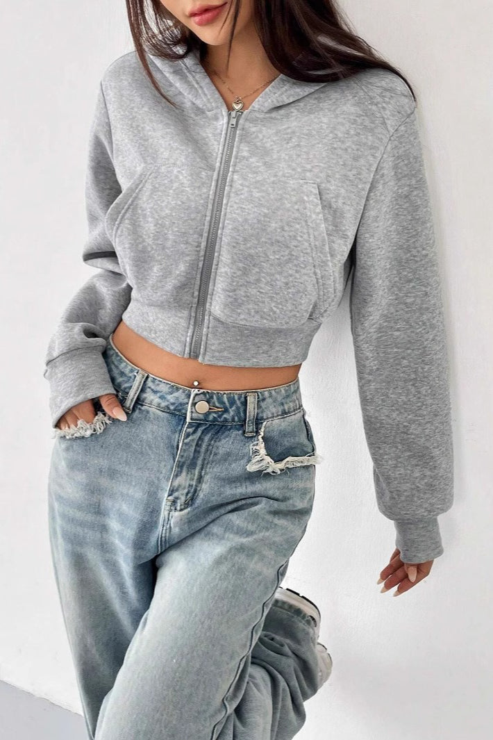 Casual Hooded Zip Up Short Coat