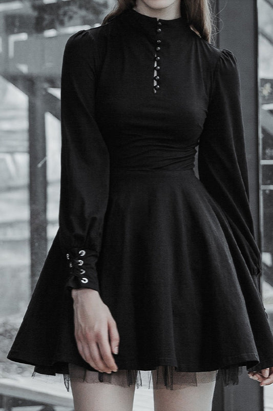 Pleated A-Line Gothic Dress