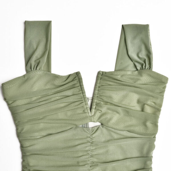 Sweetheart Ruched Ruffle-Hem Bodycon Maxi Dress 9