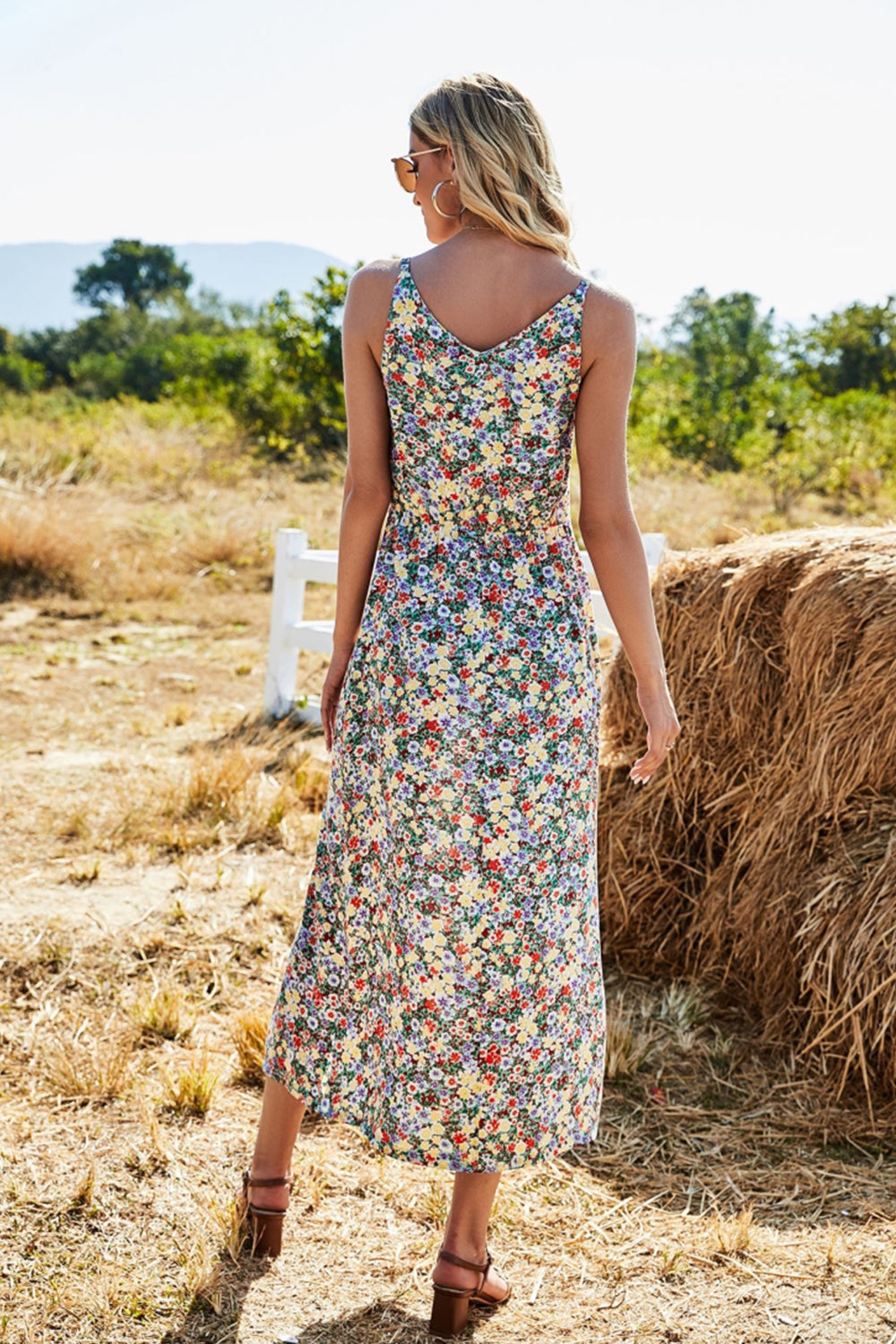 Irregular Slit Sling Floral Dress - Fashionpara