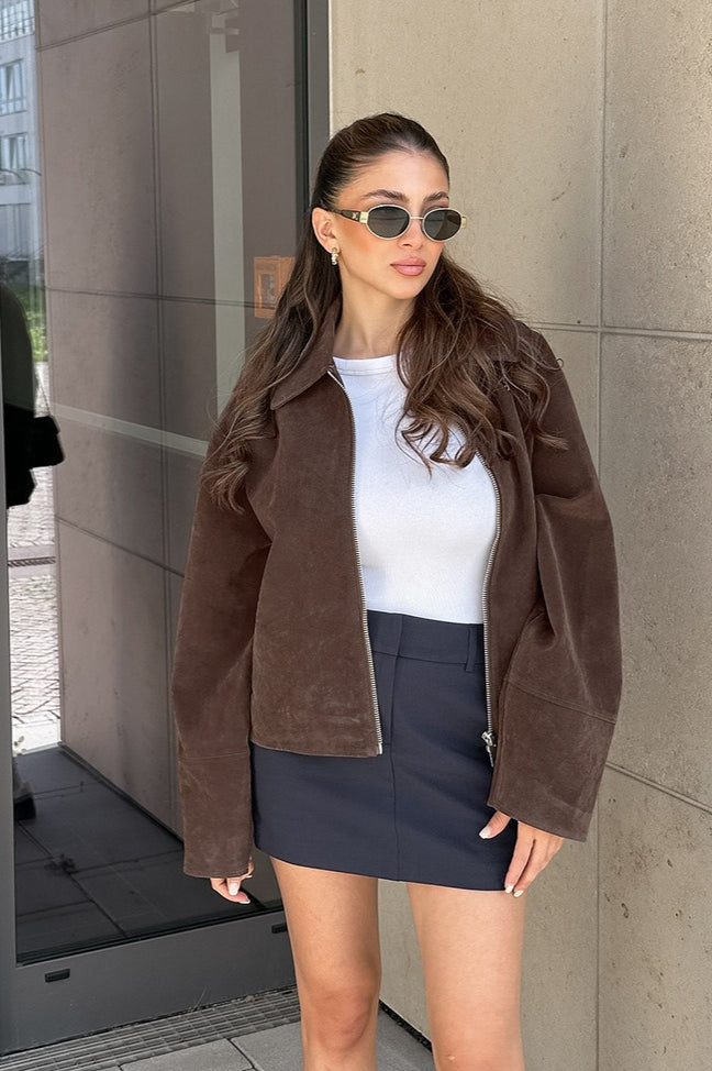 Loose Fit Brown Suede Jacket