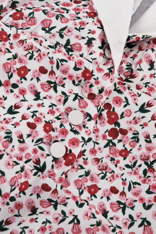 Puff Sleeve Digital Print Peter Pan Collar High Waist Maxi Floral Dress