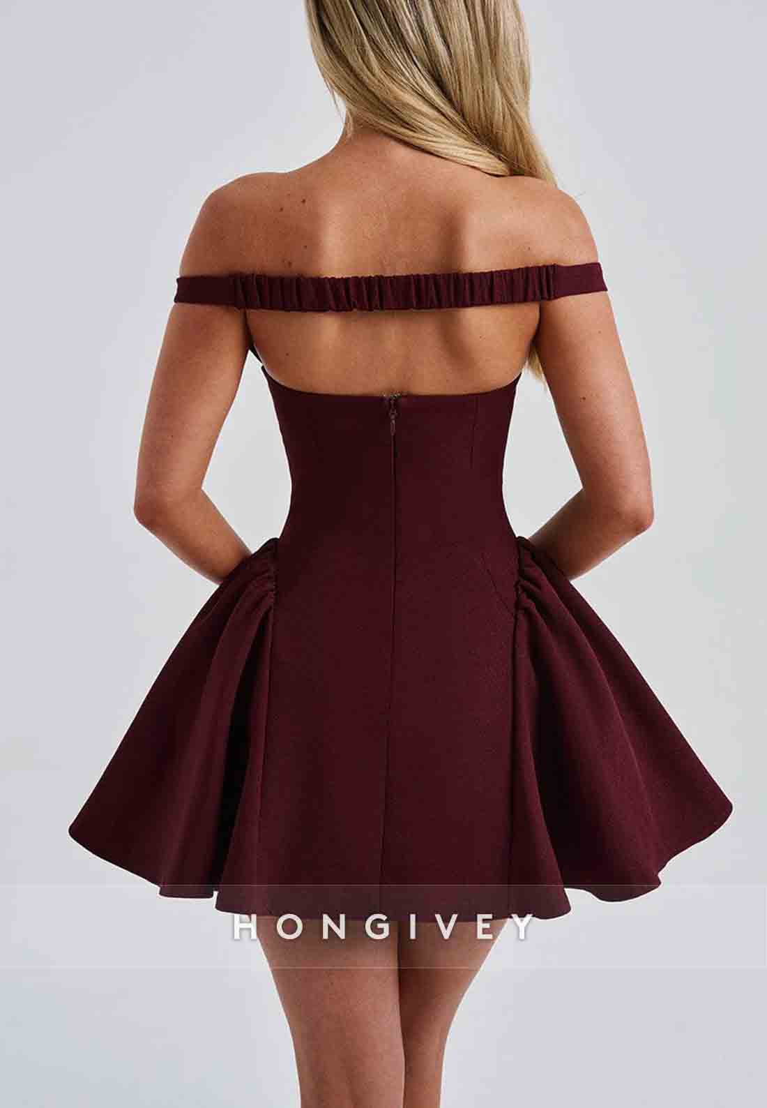 Sexy Off the Shoulder Pleated Low V-Neck Princess Short Homecoming Dresses