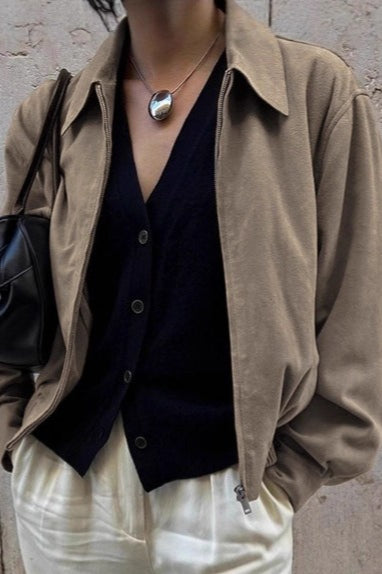 Vintage Khaki Suede Lapel Jacket
