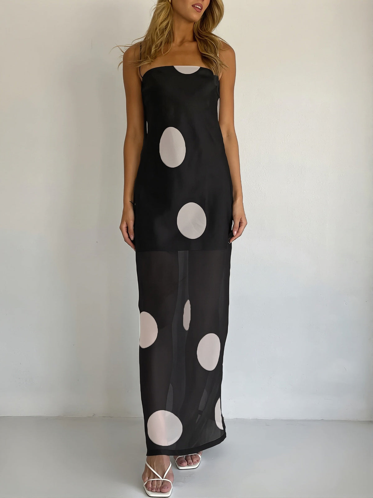Polka Dot Sheer Strappy Slip Maxi Dress 13