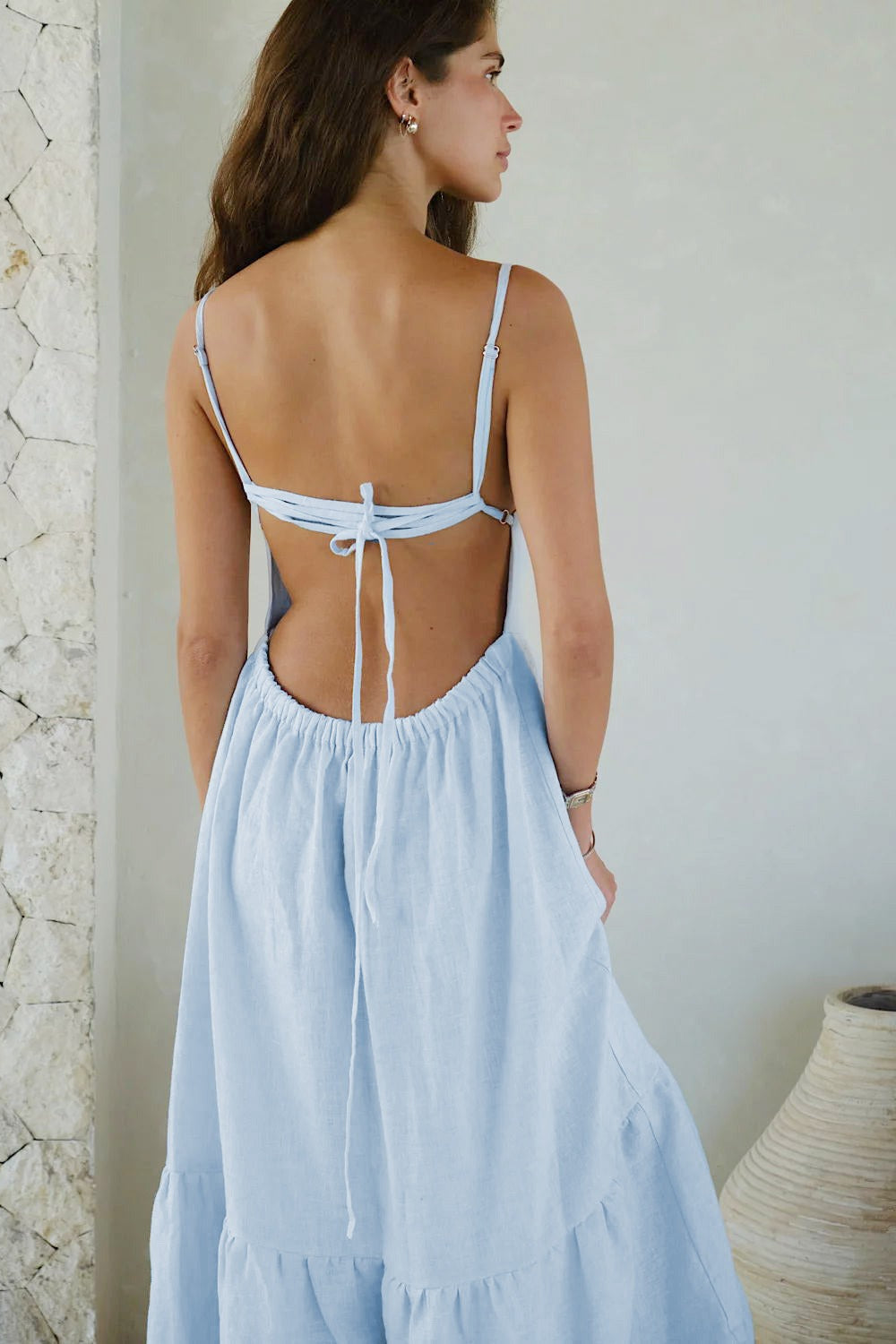 Linen Scoop Neck Sleeveless Tiered Maxi Dress 3