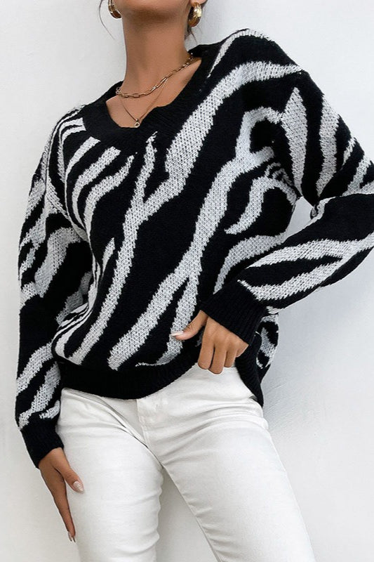 PrincessAce Warm Zebra Patterned Pullover Sweater for Comfort