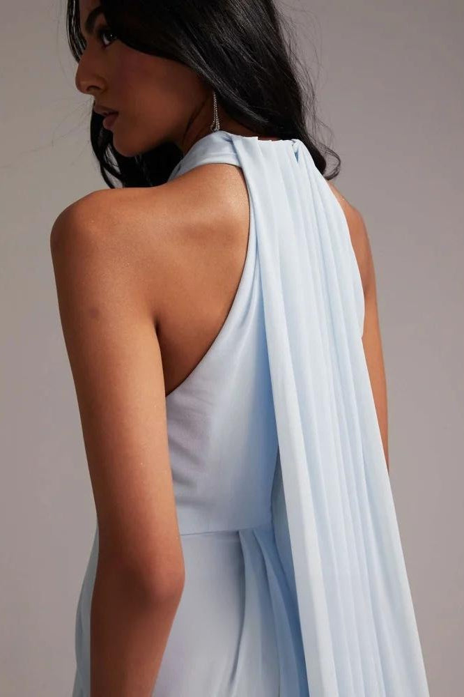 Chiffon Halter Neck Draped A-Line Maxi Gown 5