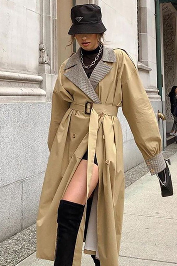 Double Breasted Patchwork Trench Coat - Fashionpara